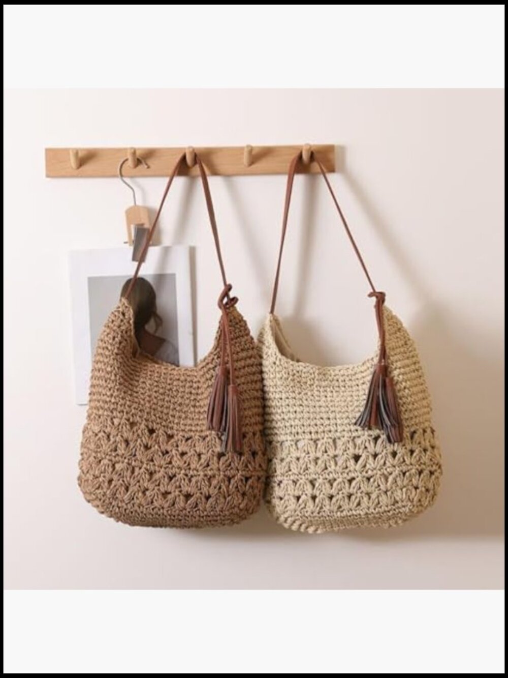 Straw Woven Tote Bag Boho Handmade Crochet Hobo Shoulder Purse Summer Beach - Picture 7 of 7